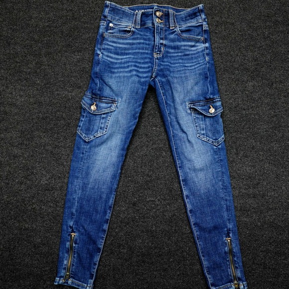American Eagle Outfitters Denim - American Eagle High Rise Cargo Jegging Stretchy Women Zip Ankle 2 Short Blue